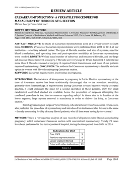 Review Article Caesarean Myomectomy- a Versatile Procedure for Management of Fibroids at C