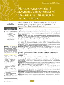 Abstract Florística, Vegetación Y Características Geográficas De La Sierra De Chiconquiaco, Veracruz, México Resumen