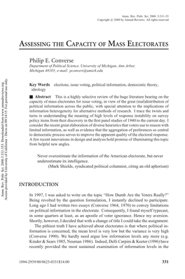 Converse, Philip E. 2000. ``Assessing the Capacity of Mass Electorates