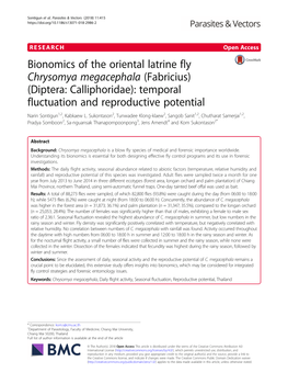 Bionomics of the Oriental Latrine Fly Chrysomya Megacephala