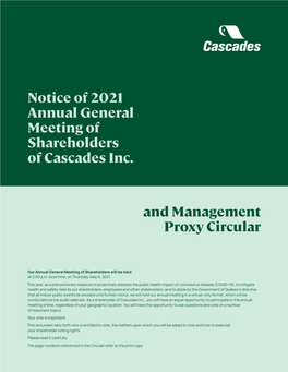 And Management Proxy Circular Notice of 2021 Annual General Meeting of Shareholders of Cascades Inc