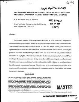 HOT-ISOSTATIC PRESSING of U-Lozr by GRAIN BOUNDARY DIFFUSION and CREEP CAVITATION - PART II: THEORY and DATA ANALYSIS