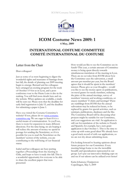 ICOM Costume News 2009: 1 6 May, 2009