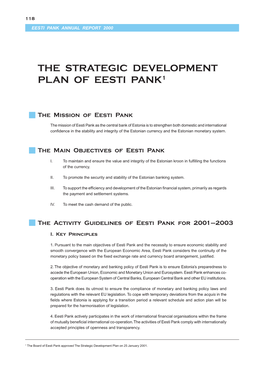 The Strategic Development Plan of Eesti Pank1