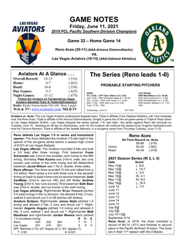 GAME NOTES Friday, June 11, 2021