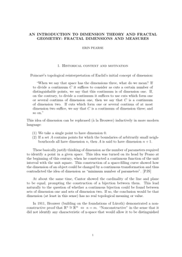 FRACTAL DIMENSIONS and MEASURES 1. Historical Context