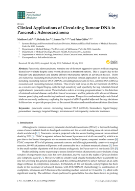 Clinical Applications of Circulating Tumour DNA in Pancreatic Adenocarcinoma