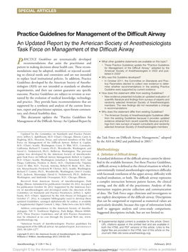 ASA Practice Guidelines for Management of the Difficult Airway