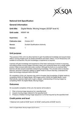 Moving Images (SCQF Level 4) Unit Code