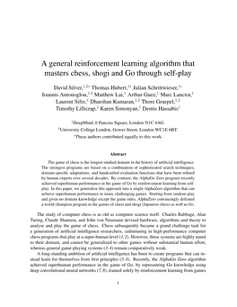 A General Reinforcement Learning Algorithm That Masters Chess, Shogi and Go Through Self-Play