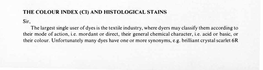 THE COLOUR INDEX (CI) and HISTOLOGICAL STAINS Sir, The