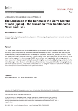 The Landscape of the Dehesa in the Sierra Morena of Jaén (Spain) – the Transition from Traditional to New Land Uses