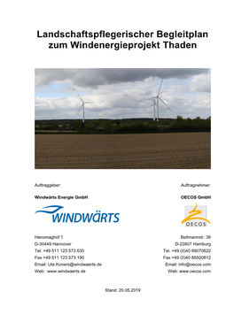 Landschaftspflegerischer Begleitplan Zum Windenergieprojekt Thaden