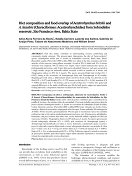 Diet Composition and Food Overlap of Acestrorhynchus Britskii and A