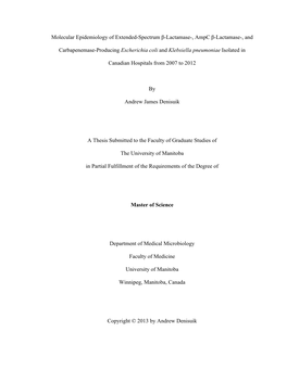 Molecular Epidemiology of Extended-Spectrum Β-Lactamase-, Ampc Β-Lactamase-, And