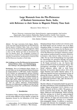 Large Mammals from the Plio-Pleistocene of Kashmir Intermontane Basin, India, with Reference to Their Status in Magnetic Polarity Time Scale