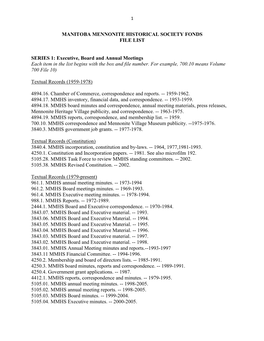 Manitoba Mennonite Historical Society Fonds File List