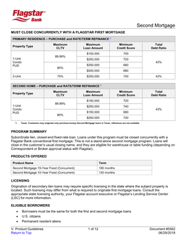 Second Mortgage MUST CLOSE CONCURRENTLY with a FLAGSTAR FIRST MORTGAGE