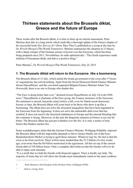 Thirteen Statements About the Brussels Diktat, Greece and the Future of Europe