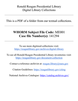 WHORM Subject File Code: ME001 Case File Number(S): 141294