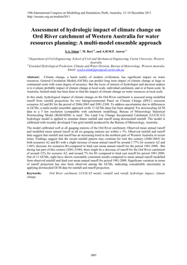 Assessment of Hydrologic Impact of Climate Change on Ord River Catchment of Western Australia for Water Resources Planning: a Multi-Model Ensemble Approach