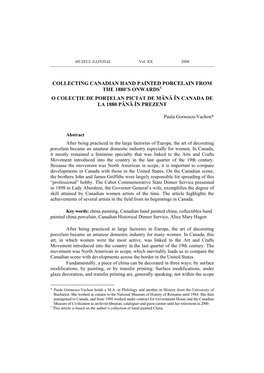 Collecting Canadian Hand Painted Porcelain from the 1880’S Onwards1 O Colecţie De Porţelan Pictat De Mână În Canada De La 1880 Până În Prezent