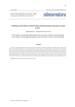 Pathology of the Model of Wind Turbine Manufacturing Technology Transfer in Iran