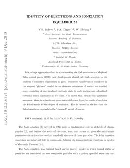 Identity of Electrons and Ionization Equilibrium