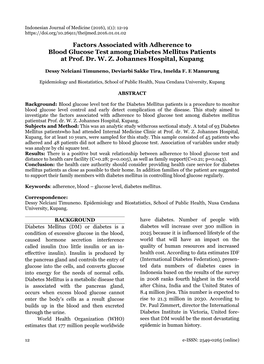 Factors Associated with Adherence to Blood Glucose Test Among Diabetes Mellitus Patients at Prof