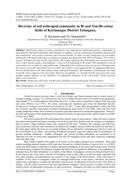 Diversity of Soil Arthropod Community in Bt and Non-Bt Cotton Fields of Karimnagar District Telangana