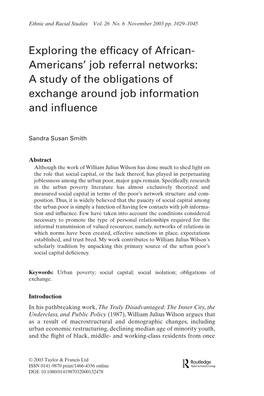 Exploring the Efficacy of African- Americans' Job Referral Networks