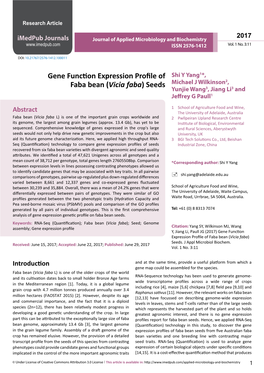 Gene Function Expression Profile of Faba Bean (Vicia Faba) Seeds