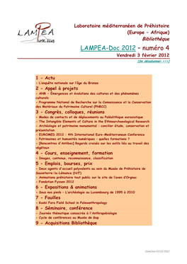 LAMPEA-Doc 2012 – Numéro 4 Vendredi 3 Février 2012 [Se Désabonner >>>]