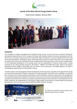 Launch of the West African Energy Leaders Group Hotel Ivoire, Abidjan, 30 June 2015