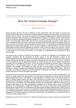 How Do Terrorist Groups Emerge? Written by Anon