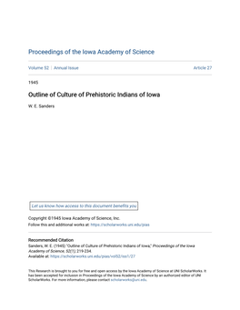 Outline of Culture of Prehistoric Indians of Iowa