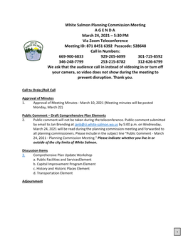 White Salmon Planning Commission Meeting AGENDA March 24, 2021