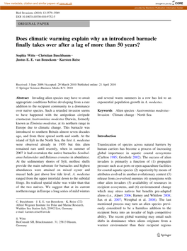 Does Climatic Warming Explain Why an Introduced Barnacle Finally Takes