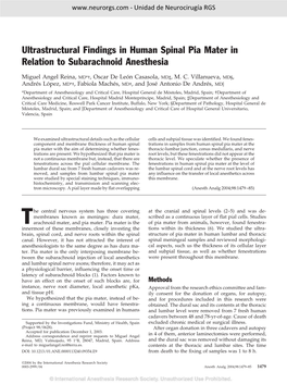 Ultrastructural Findings in Human Spinal Pia Mater in Relation to Subarachnoid Anesthesia