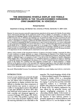 The Descending Whistle Display and Female Visitation Rates in the Yellow-Knobbed Curassow, Crax Daubentoni, in Venezuela