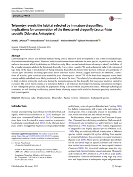 Telemetry Reveals the Habitat Selected by Immature Dragonflies: Implications for Conservation of the Threatened Dragonfly Leucorrhinia Caudalis (Odonata: Anisoptera)