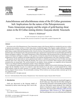 Autochthonous and Allochthonous Strata of the El Callao Greenstone Belt