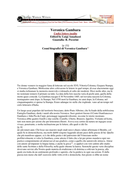 Veronica Gambara Undici Lettere Inedite Edited by Luigi Amaduzzi Guastalla: R