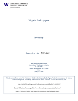 2602-002 Virginia Banks Papers Inventory Accession