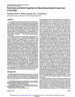 Purification and Some Properties of a Deoxyribonucleoside Kinase from L1210 Cells1