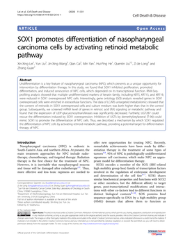 SOX1 Promotes Differentiation of Nasopharyngeal Carcinoma Cells by Activating Retinoid Metabolic Pathway