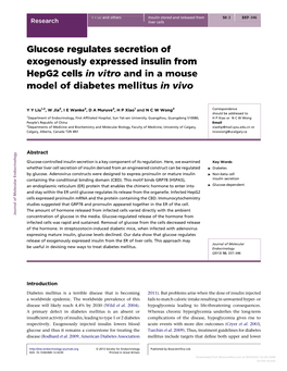 Glucose Regulates Secretion of Exogenously Expressed Insulin from Hepg2 Cells in Vitro and in a Mouse Model of Diabetes Mellitus in Vivo