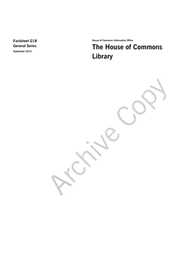 G18 House of Commons Information Office General Series the House of Commons September 2010 Library