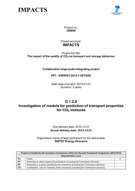 D 1.2.8 Investigation of Models for Prediction of Transport Properties for CO2 Mixtures