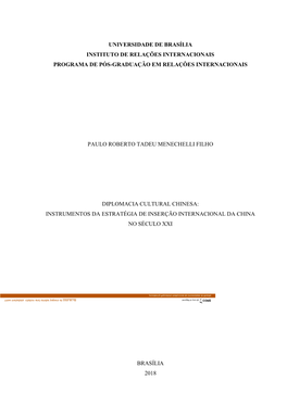 Universidade De Brasília Instituto De Relações Internacionais Programa De Pós-Graduação Em Relações Internacionais